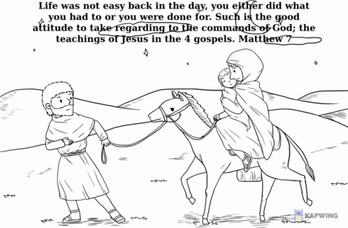 jesus rides on a horse, and his son is carrying him
