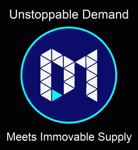a red circle with white logos with the words unstopable demand, meet imovvable supply