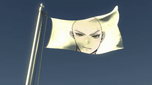 an animation anime character waving the flag of another anime