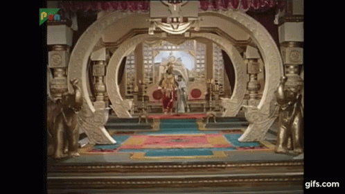 an ornate set for a party on the stage