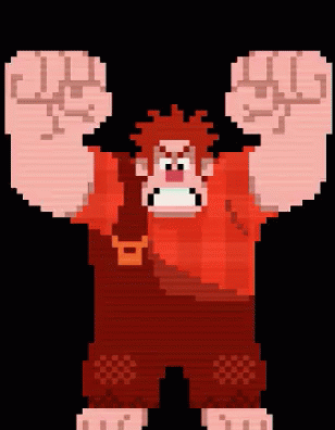 a pixel art picture of a person with arms in the air