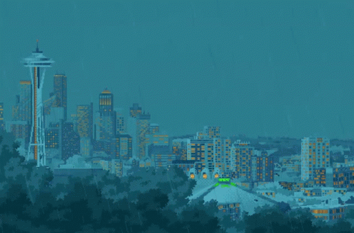 the city in this digital painting is green and brown
