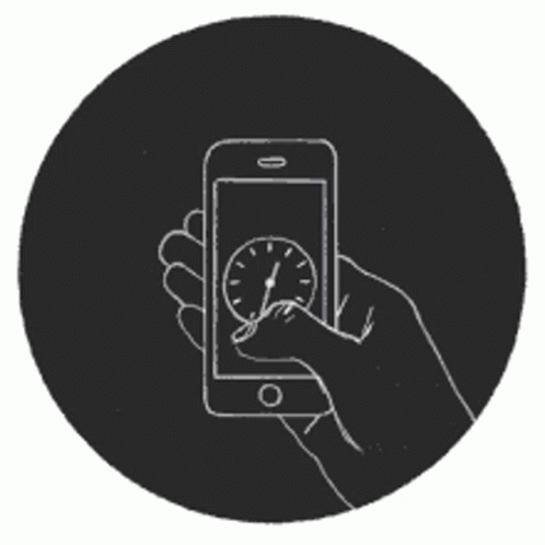 a person's hand holding up a smart phone with a clock in it