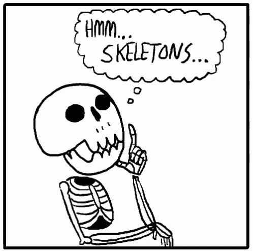 the skeleton has an empty thought bubble in it