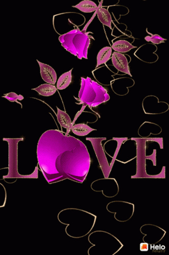 the text love with pink roses in a swirl