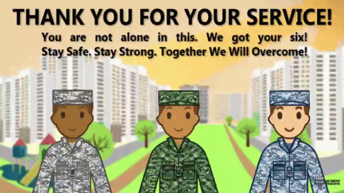 a picture with an thank message for someone on the front of an army uniform