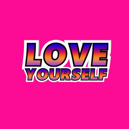 purple background with the word love yourself painted in white and red