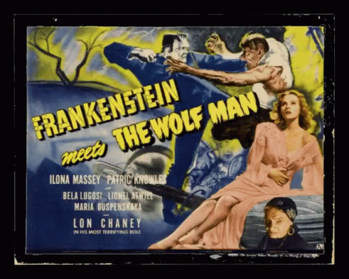 an image of the film poster for the movie frankenstein and the wolf man
