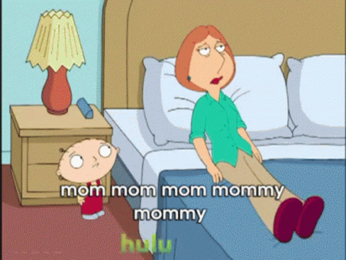 a cartoon scene with the caption of a mom and child in bed