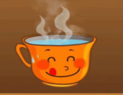 a cup with a  beverage is surrounded by steam