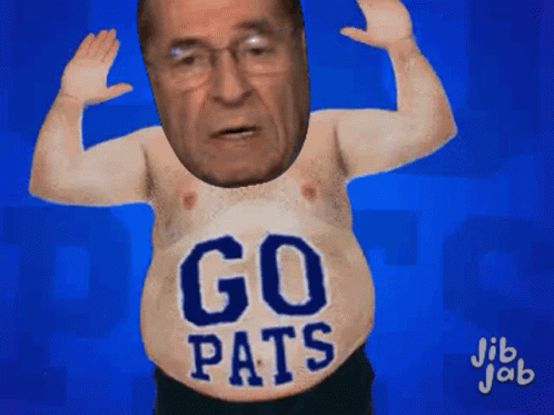 an animated man with the words go pats on his body