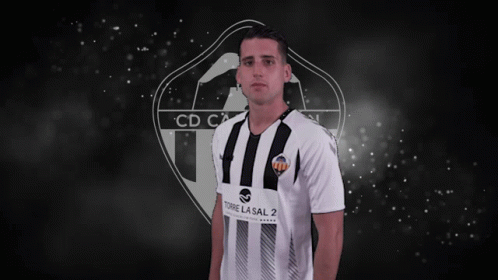 soccer player on dark background for po with image of athletic club crest
