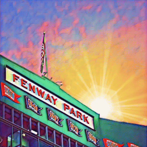 an advertit of fenway park sitting outside of a building