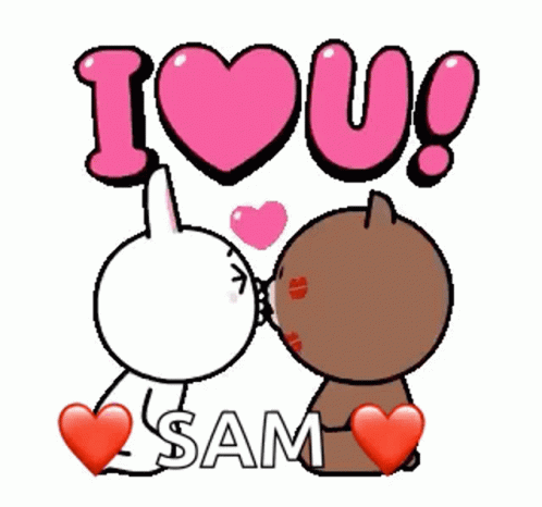 two cartoon characters that are holding hands with the word i love you sam