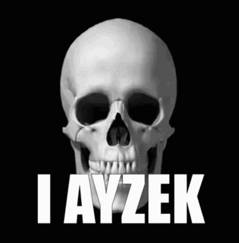 a skeleton with a skull like face and the words i lay zeek