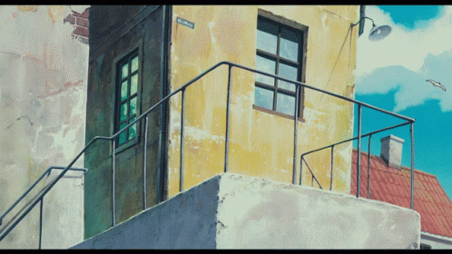 a painting of an open door in the city