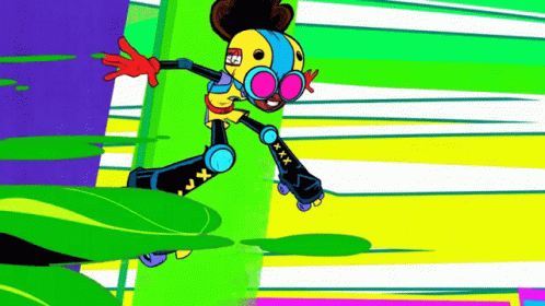 an animated drawing of a cartoon character on an abstract background