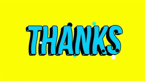 the words thanks written in bright blue and yellow ink