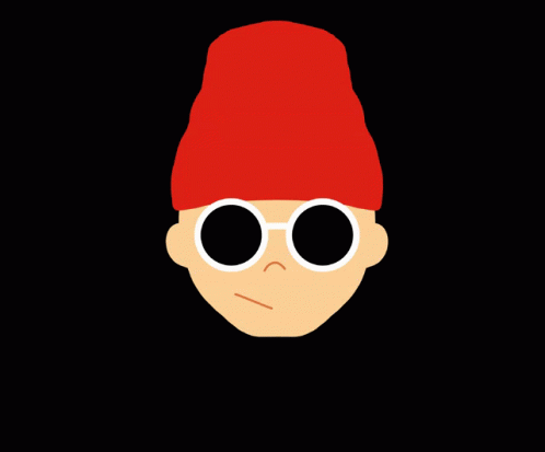 a person wearing a beanie and sunglasses, with their face pressed into one