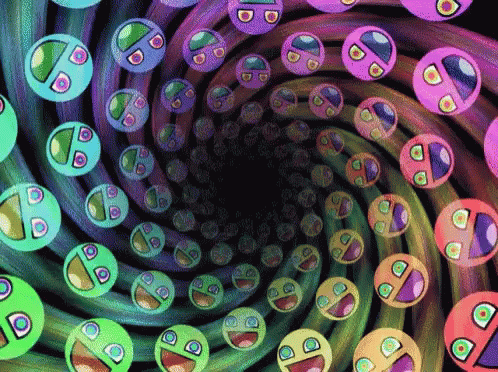 colored hoses lined together in a circle with colorful circles