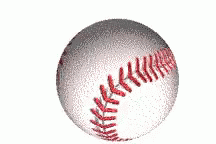 a baseball with purple and white lines in the middle