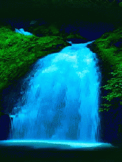 a pograph of a waterfall with yellow water