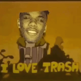 a picture of a man with an it love trash sticker