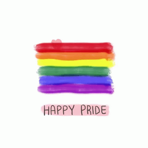 a happy pride card in black, white, and purple