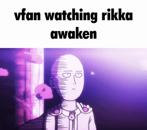 the words vfn watching rikka awake are shown above the cartoon figure