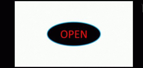 a black and blue sign with the word open in it