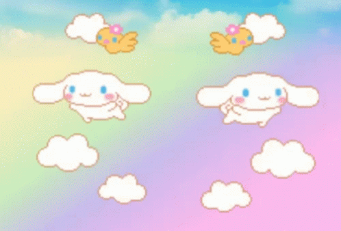 a colorful picture of an animated flying bunny