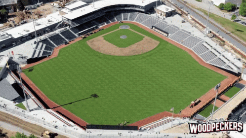 the baseball field in an aerial view has been made up and is shown