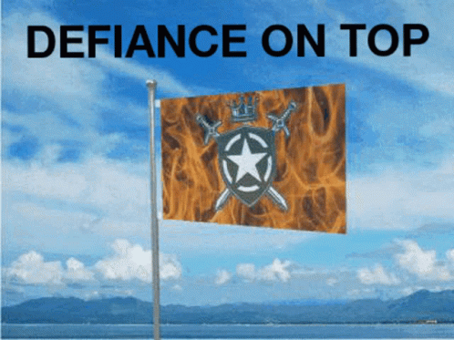 an image of a flag with the words defence on top