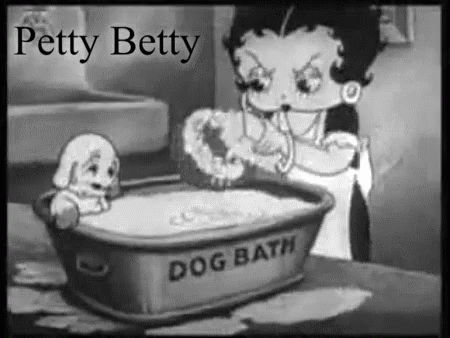 a cartoon dog in a bath tub with a teddy bear
