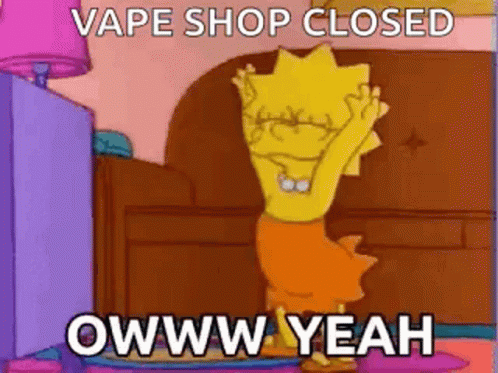 cartoon image with text on the front that says, vape shop closed