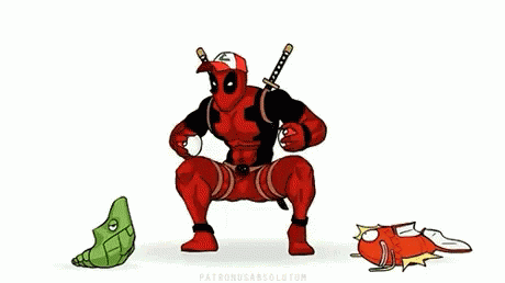 a cartoon deadpool is getting ready to hit a fish