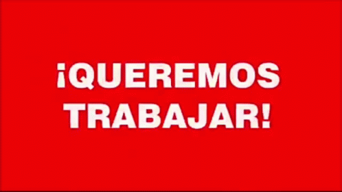 blue screen with white text saying queremos trabuaar