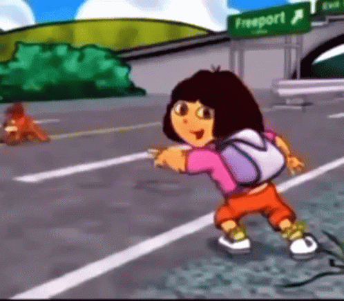 a cartoon drawing of a child walking in the street