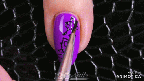 a purple and blue nail art design that is in the netting