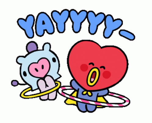 a blue heart is holding a pink bird with a ribbon