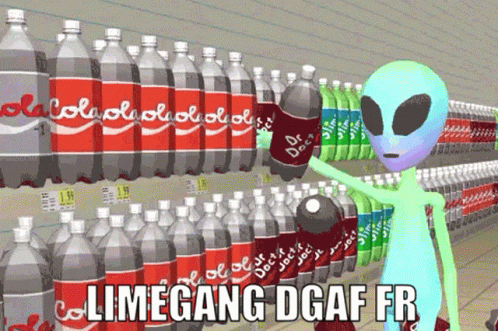 a cartoon character pointing at several bottles with the caption'line gang daf fr '