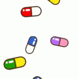 a line of pills falling towards each other