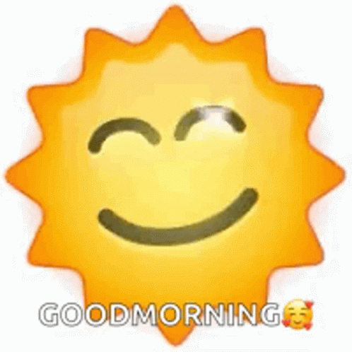 a smiling face in front of the word good morning