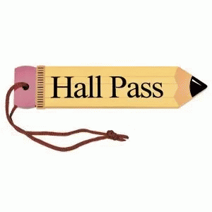 an open pencil with the words hall pass printed on it