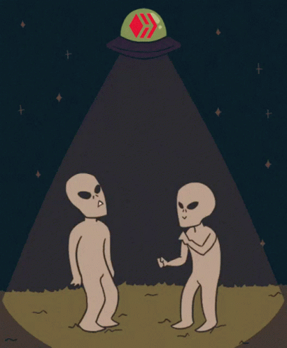 a couple of aliens standing under a bright colored light
