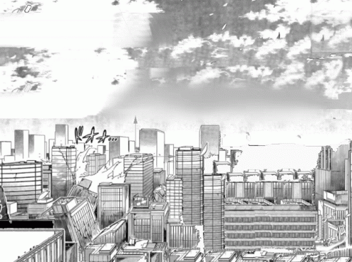 city buildings and skyscrs in a black and white drawing