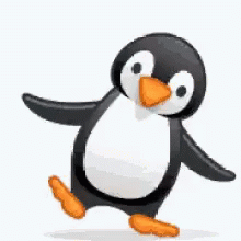 a penguin is running with his feet apart