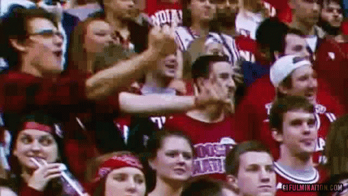 a man is in the crowd at a basketball game