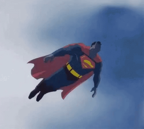 a cartoon figure in a superman suit flying