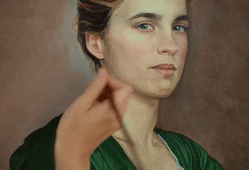 a painting of a woman in green and blue